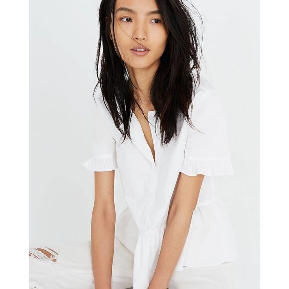 Madewell Nee With Tags Short Sleeve Ruffle Hem Top Women's Blouse Style#M0417 - Picture 2 of 5